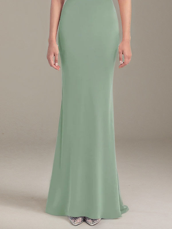 Mist Green Satin One Shoulder Sleeveless Floor Length Formal Dress