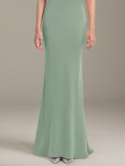 Mist Green Satin One Shoulder Sleeveless Floor Length Formal Dress