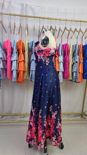 A Line Off The Shoulder Ankle Length Satin Floral Mother of the Bride Dress