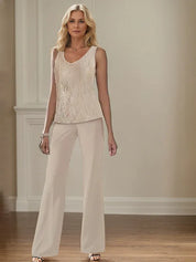 Tailleur-pantalon en mousseline avec veste pour mère de la mariée 