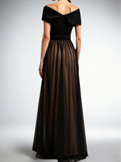 Evening Formal Dress Black A-Line Off the Shoulder Velvet Maxi Dress