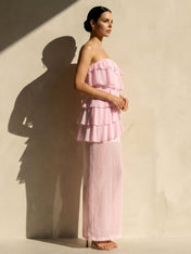 Pink Strapless Tiered Maxi Dresses for Women A Line Evening Dress