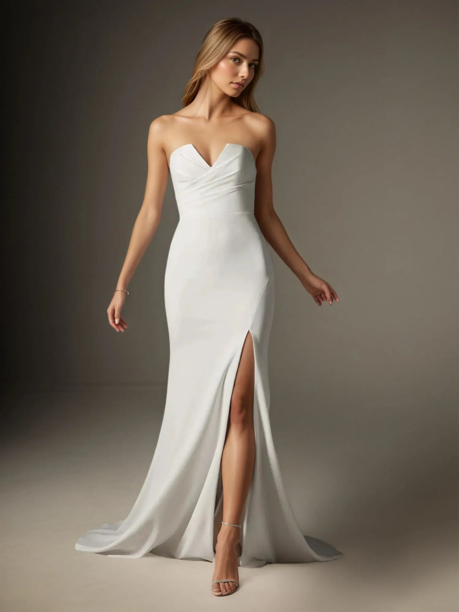 White Trumpet/Mermaid V-Neck Stretch Crepe Wedding Dress