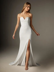 White Trumpet/Mermaid V-Neck Stretch Crepe Wedding Dress