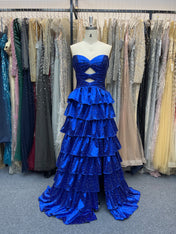 A Line Strapless Sweetheart Satin Prom Dress with Keyhole