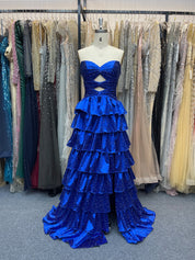 A Line Strapless Sweetheart Long Prom Dress with Keyhole