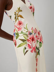 Pink Cross Floral Wrap Dress V Neck Sleeveless Mermaid Gown Dress