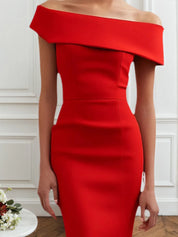 Semi-Formal Party Dress Red Off-The-Shoulder Midi Dress