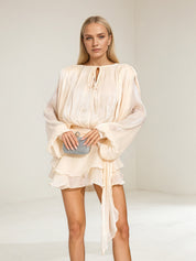 Balloon sleeve Ruffle mini dress