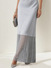 A Line Silver Satin Spaghetti Straps Sleeveless Floor Length Dress With Sequins