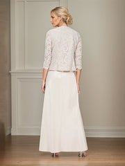 Glitter Lace & Satin Skirt Jacket Dress with Open Jacket