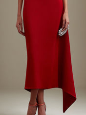 Cocktail Party Dress One Shoulder Red Ankle Length Dress