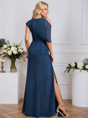 A-line Scoop Floor-Length Chiffon Evening Dress With Pleated