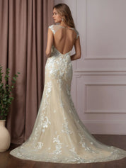 White Champagne Mermaid Sweetheart Sequins Tulle Wedding Dress