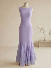 Elegant Formal Evening Gown Lilac Sleeveless Midi Dress with Embroidered Lace Godets