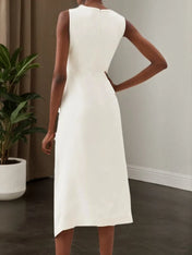 White V Neck Sleeveless Slit Sheath Midi Dress