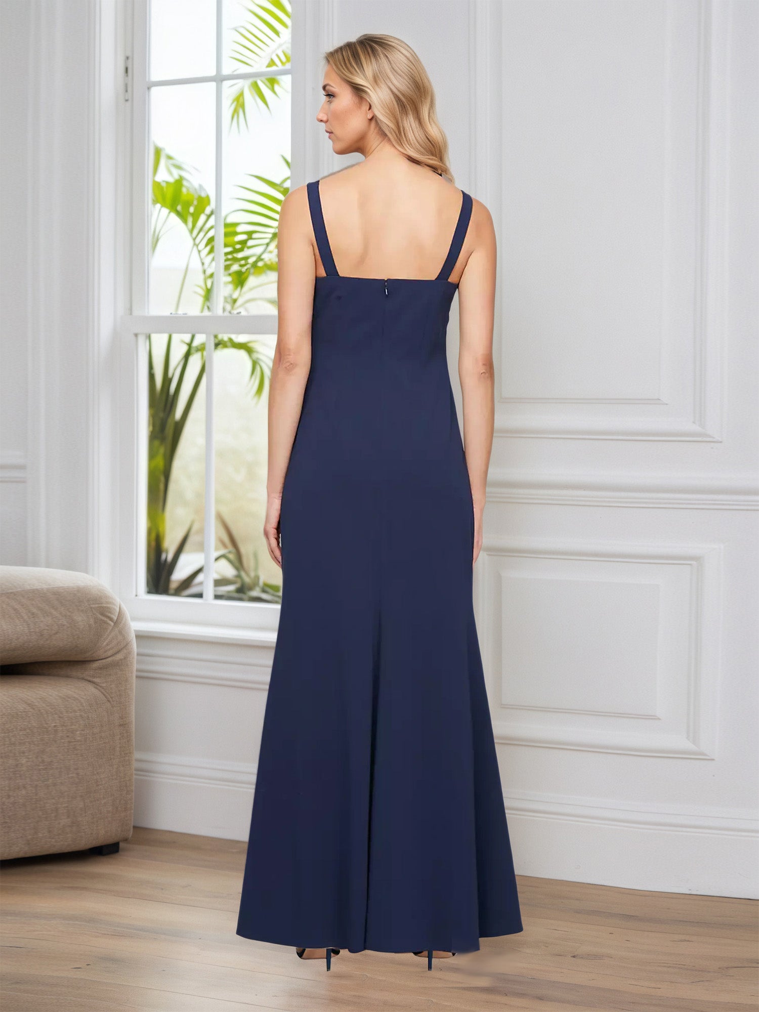 Sheath/Column Square Neck Floor-Length Mother of the Bride Dress With Pleated