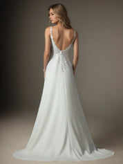 White A-Line V-Neck Sequins Stretch Crepe  Stretch crepe Lace Wedding Dress