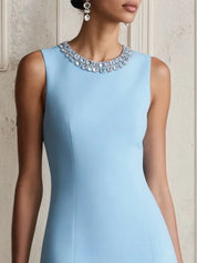 Light Blue Rhinestone Classic Crew Neck Sleeveless A-Line Mini Homecoming Dress