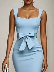 Light Blue Bow Lace Sweetheart Neckline Mermaid Maxi Dress