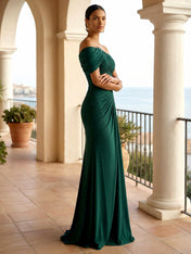 One Shoulder Pleat Mermaid Chiffon Evening Dresses for Women