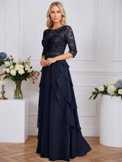 A-line Scoop Illusion Floor-Length Chiffon Mother of the Bride Dress With Sequins Beading