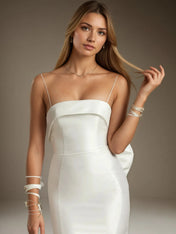 White Mermaid Strapless Bow Wedding Dress