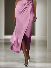 Fall Wedding Guest Dress Satin Green V-Neck Maxi Dress