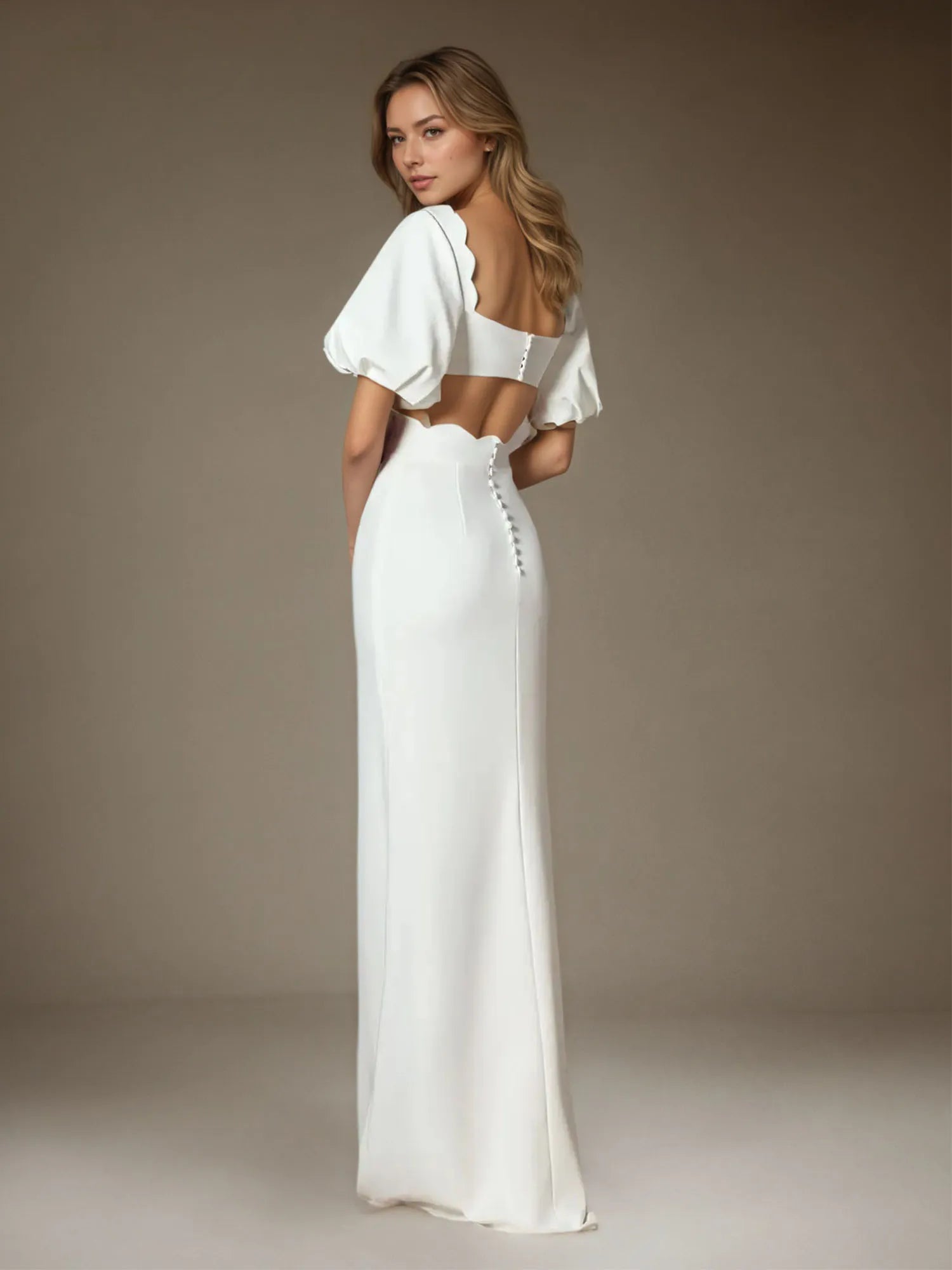 White Sheath Sweetheart Neckline Stretch Crepe Wedding Dress