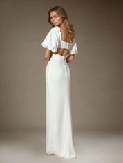White Sheath Sweetheart Neckline Stretch Crepe Wedding Dress