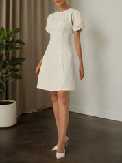 White Lyocell Cotton Crew Neck Short Sleeve Raglan Sleeves A-Line Midi Dress