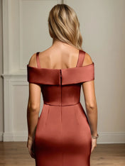 Trumpet/Mermaid Off the Shoulder Floor Length Ruched Satin Mother Of the Bride Dress