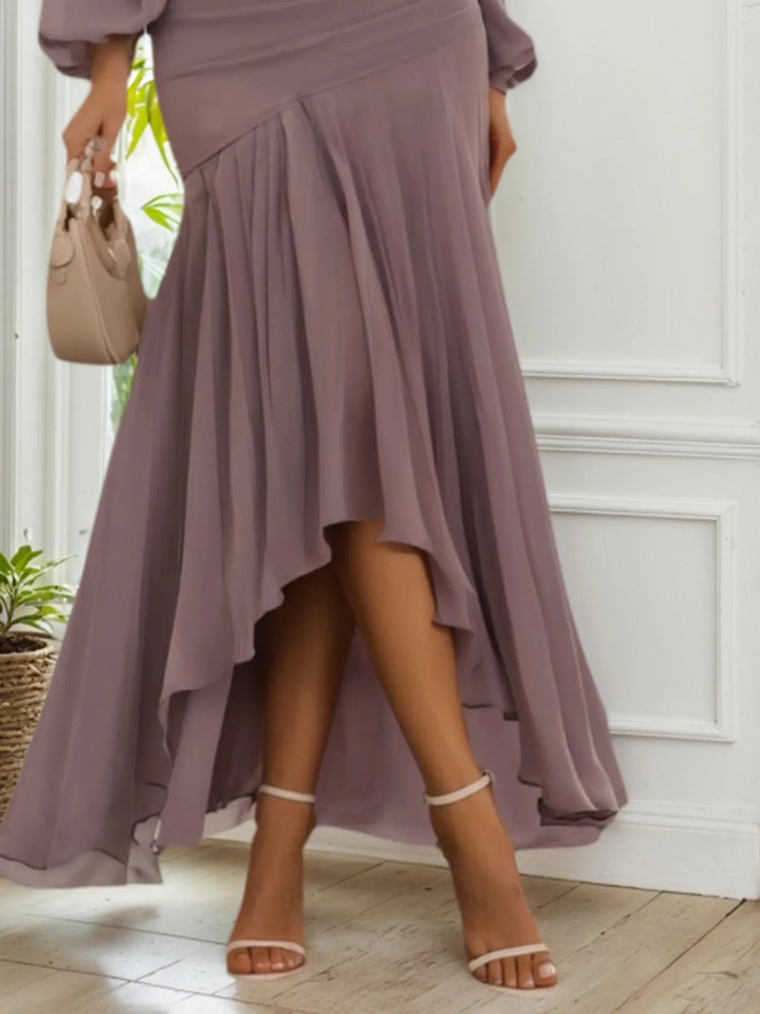 Fall Wedding Guest Dress Purple Square Neck Ruffle Maxi Dress