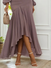 Fall Wedding Guest Dress Purple Square Neck Ruffle Maxi Dress