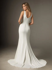 White Mermaid Scoop Pleated Crepe Back Satin Wedding Dress