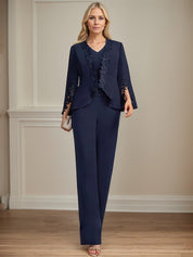 Separates Jumpsuit/Pantsuit V-Neck Floor-Length Chiffon Mother of the Bride Dress