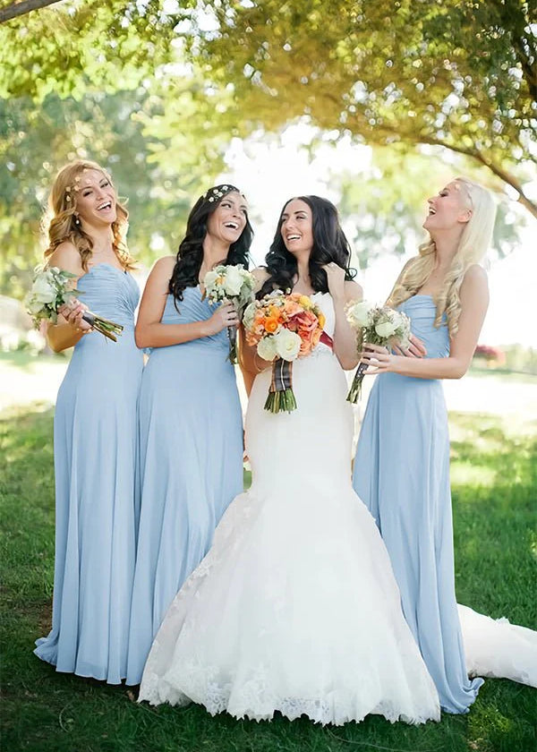 A Line Sweetheart Chiffon Floor Length Pleated Bridesmaid Dresses