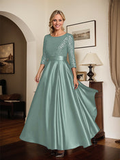 Sparkly Navy Scoop Neck Satin Mother of the Bride Dress with Sequins