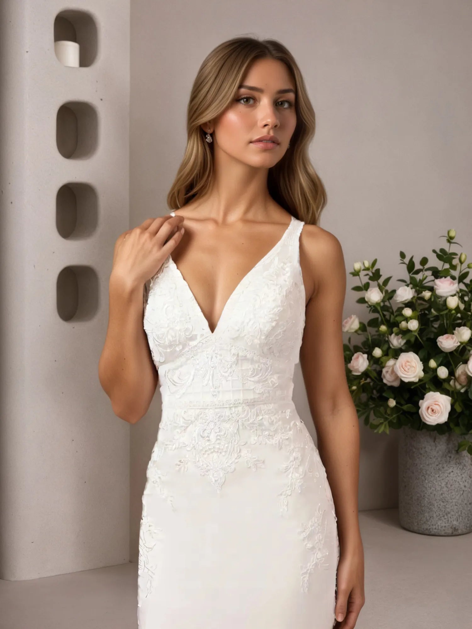 White Mermaid Lace Satin Wedding Dress