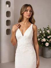 White Mermaid Lace Satin Wedding Dress