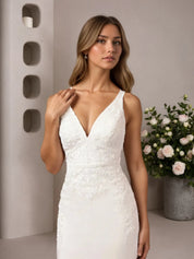 White Mermaid Lace Satin Wedding Dress