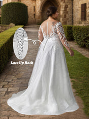 Long Sleeves White Bridal Gowns Plus Size Applique Wedding Dresses 2026