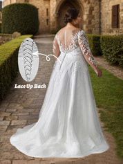 Long Sleeves White Bridal Gowns Plus Size Applique Wedding Dresses 2026