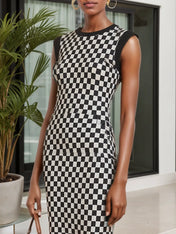 Black Sweater Crew Neck Sleeveless Mermaid Midi Dress