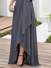 Mother of the Bride Dress Grey Lace V Neck Chiffon Maxi Dress