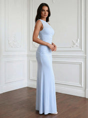 Light Blue One Shoulder Mermaid Maxi Dress for Women