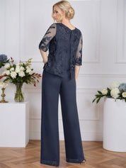 Pantsuits Separates V-Neck Floor-Length Lace Chiffon Mother of the Bride Dress