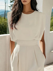 Women Off White Crew Neck Sleeveless Dressy Jumpsuit