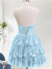 Sparkly A Line Corset Tiered Short Homecoming Dress with Lace Up Back