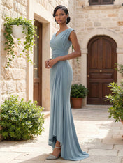 Wedding Guest Dresses Light Blue Pleated Maxi Mother of Bride Dresses